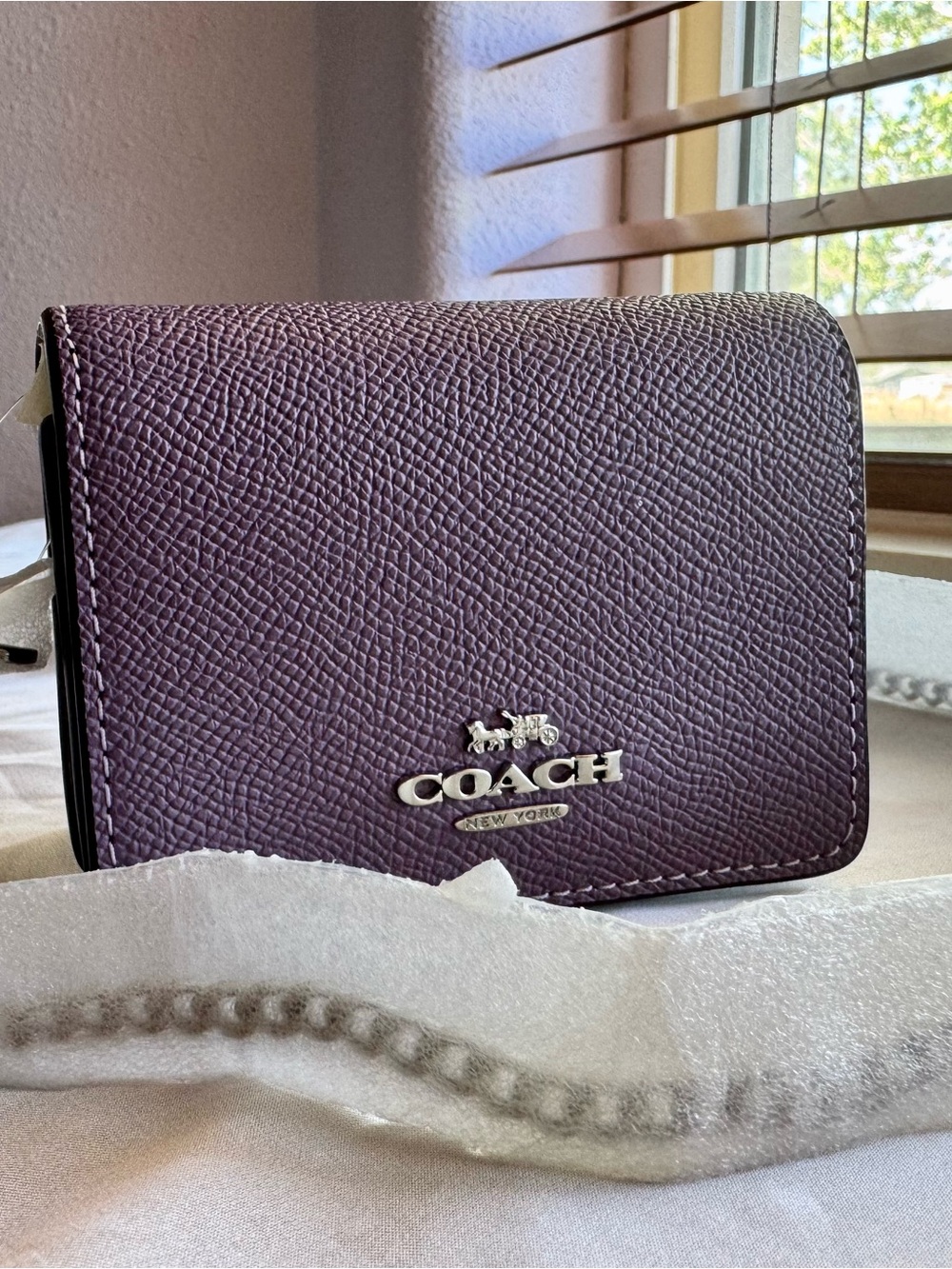 Coach Mini Wallet On A Chain Amethyst Crossgrain Leather